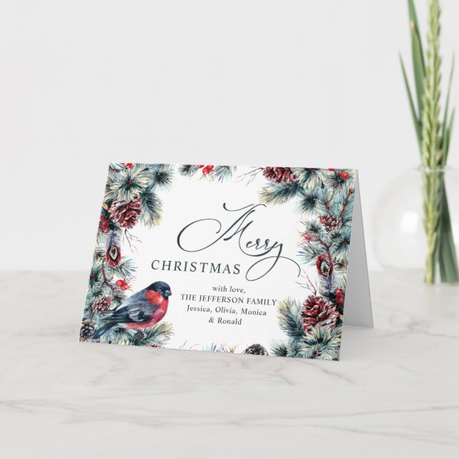 Tarjeta Festiva Navidades Pine Cones Saludo Rústico (Anverso)