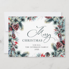 Tarjeta Festiva Navidades Pine Cones Saludo Rústico