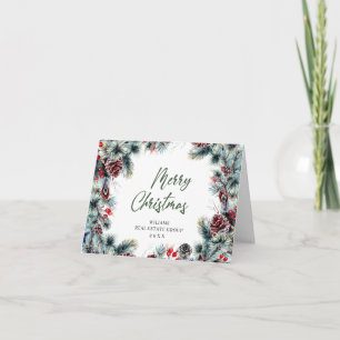 Tarjeta Festiva Navidades Pine Cones Saludo Rústico Corporativo