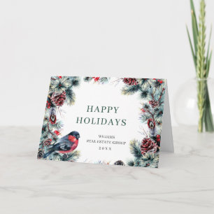 Tarjeta Festiva Navidades Pine Cones Saludo Rústico Corporativo