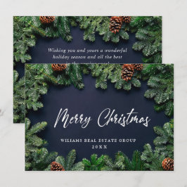 Tarjeta Festiva Navidades Pine Cones Saludo Rústico Corporativo