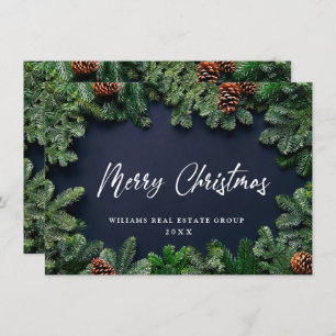 Tarjeta Festiva Navidades Pine Cones Saludo Rústico Corporativo