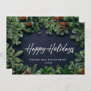 Tarjeta Festiva Navidades Pine Cones Saludo Rústico Corporativo