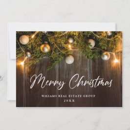 Tarjeta Festiva Navidades Pine Cones Saludo Rústico Corporativo