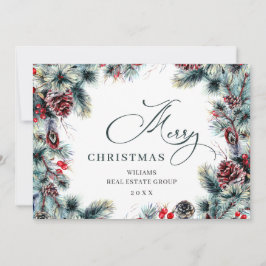 Tarjeta Festiva Navidades Pine Cones Saludo Rústico Corporativo