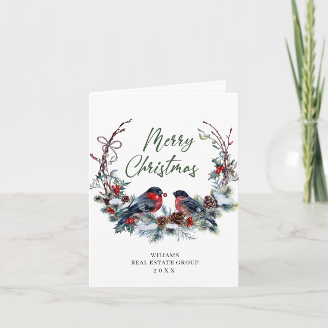Tarjeta Festiva Navidades Pine Cones Saludo Rústico Corporativo (Anverso)