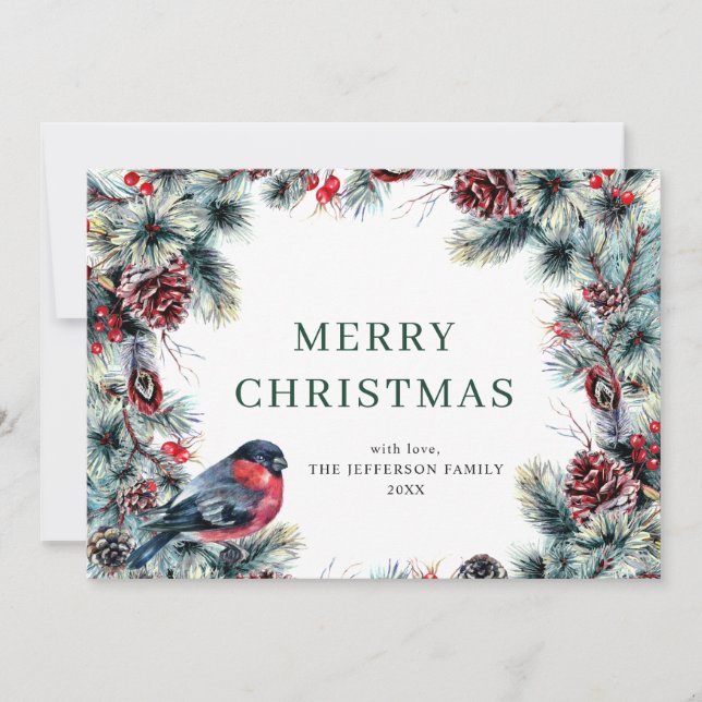 Tarjeta Festiva Navidades Pine Cones Vieron Un Saludo Rústico (Anverso)