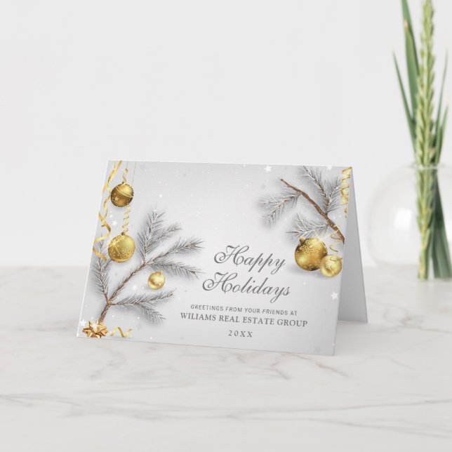Tarjeta Festiva Navidades Pine Golden Balls Saludo Corporativo (Anverso)