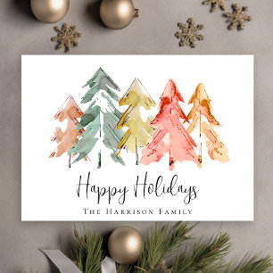 Tarjeta Festiva Navidades Pine Tree Watercolor Photo