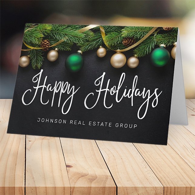 Tarjeta Festiva Navidades Pine Tree y Balls Elegantes empresas (Subido por el creador)