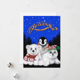 Tarjeta Festiva Navidades pingüino bebé oso polar cachorro