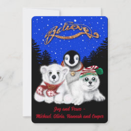 Tarjeta Festiva Navidades pingüino bebé oso polar cachorro