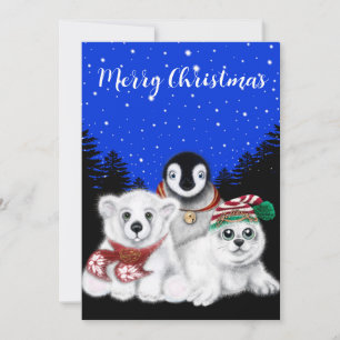 Tarjeta Festiva Navidades pingüino bebé oso polar cachorro
