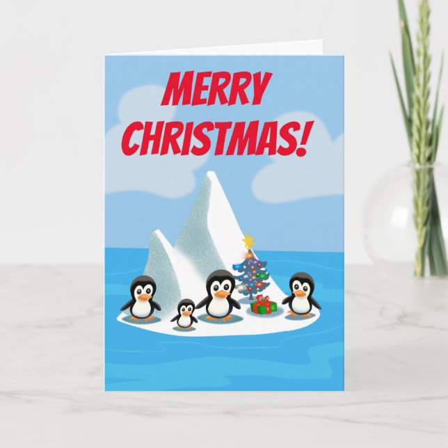 Tarjeta Festiva Navidades pingüinos (Anverso)