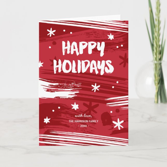 Tarjeta Festiva Navidades pintados en rojo y blanco no fotografiad (Anverso)