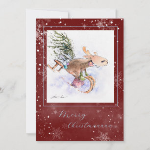 Tarjeta Festiva NAVIDADES Pintados EVE Reno y conejito