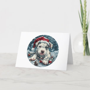 Tarjeta Festiva Navidades Pit Bull Santa Puppy