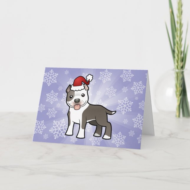 Tarjeta Festiva Navidades Pitbull / American Staffordshire Terrier (Anverso)