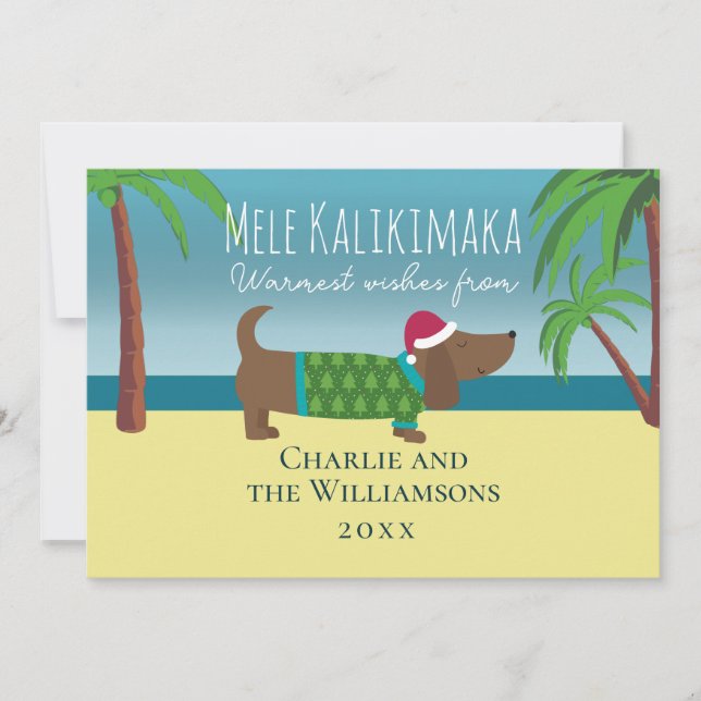 Tarjeta Festiva Navidades planos de Mele Kalikimaka Weiner (Anverso)