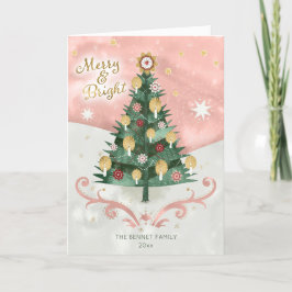 Tarjeta Festiva Navidades plegados de oro de árbol ilustrado retro