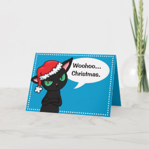 Tarjeta Festiva Navidades poco entusiastas gato negro