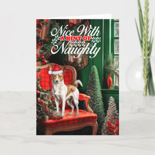 Tarjeta Festiva Navidades Podengo Pequeno Perro travieso o bonito