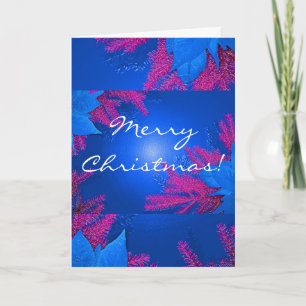 Tarjeta Festiva Navidades Poinsettia Azul Y Rosa En Inglés