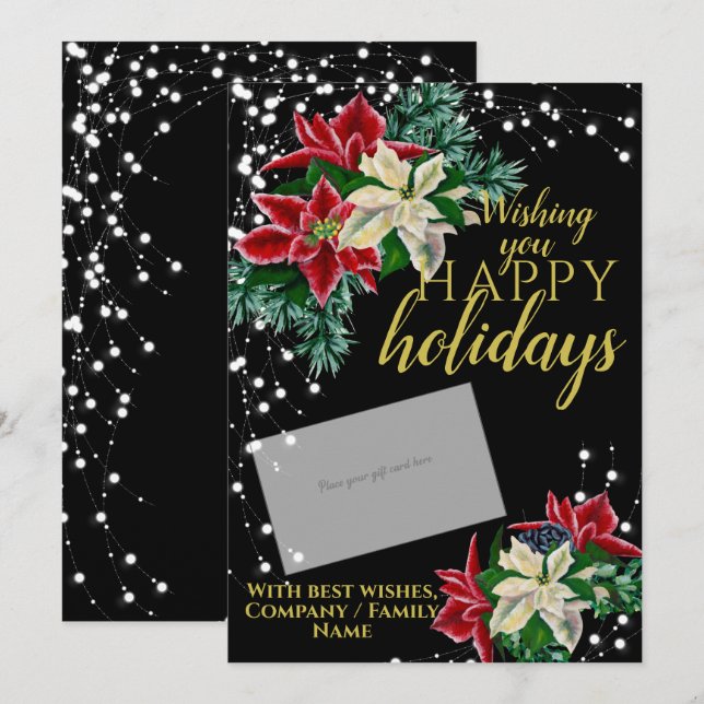 Tarjeta Festiva Navidades Poinsettia Black Gift Card Holder (Anverso / Reverso)