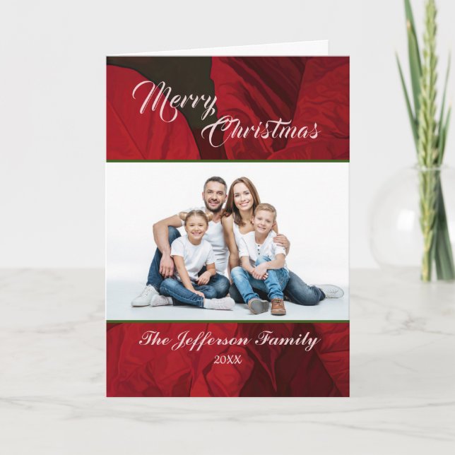 Tarjeta Festiva Navidades Poinsettia Flowers Personalizado de foto (Anverso)