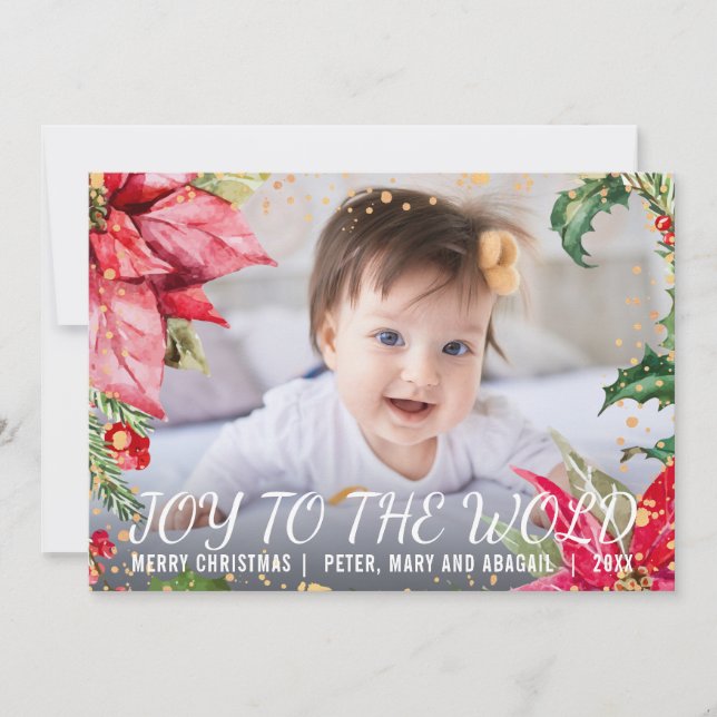 Tarjeta Festiva Navidades Poinsettia Gold Splash Photo (Anverso)