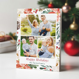 Tarjeta Festiva Navidades Poinsettia Holly Berries Floral 3 Foto