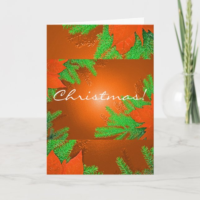 Tarjeta Festiva Navidades Poinsettia Naranja Y Verde En Inglés (Anverso)