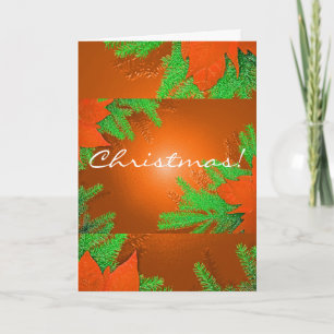 Tarjeta Festiva Navidades Poinsettia Naranja Y Verde En Inglés