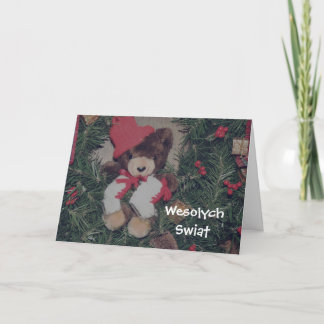 Tarjeta Festiva Navidades polacos cortan el oso en la corona