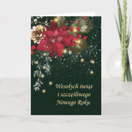 Tarjeta Festiva Navidades polacos Poinsettia Pine Holly Garland Ho