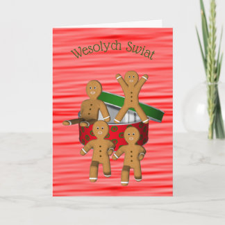 Tarjeta Festiva Navidades polacos saludan a los hombres con pan de