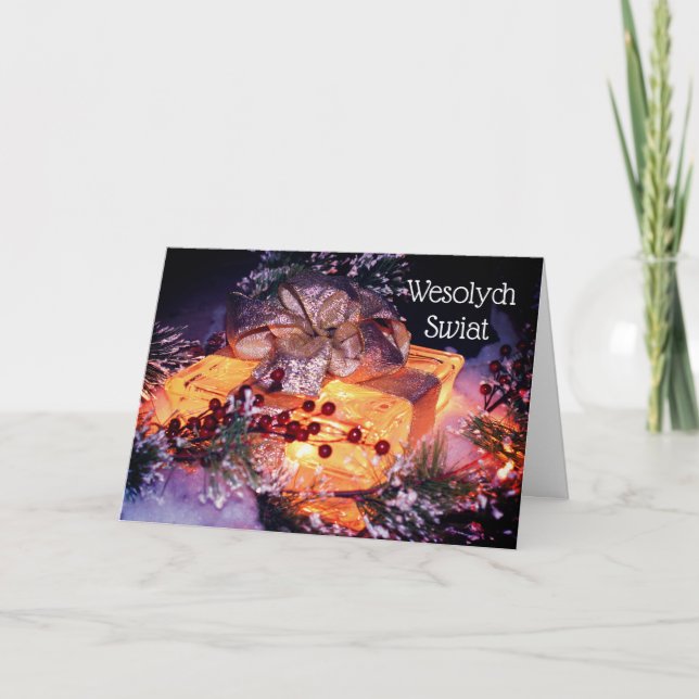 Tarjeta Festiva Navidades polacos saludan elegante regalo con reve (Anverso)