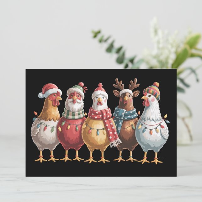 Tarjeta Festiva Navidades Pollos Xmas Chicken Gift Farm Lover (Anverso de pie)