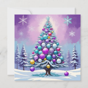 Tarjeta Festiva Navidades pop Art Purple Hazer con Nieve