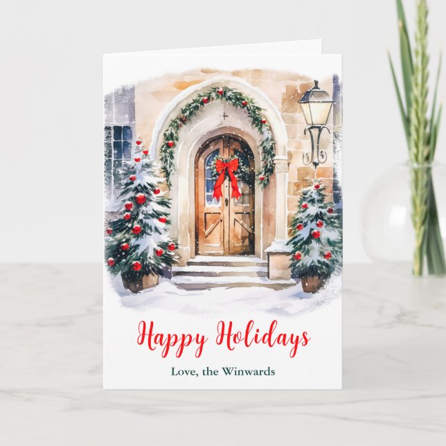 Tarjeta Festiva Navidades Porch Happy Holidays (Anverso)