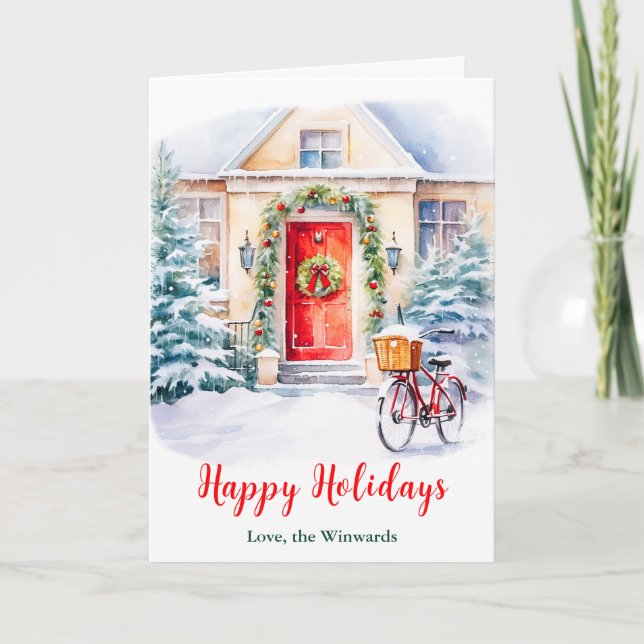 Tarjeta Festiva Navidades Porch Happy Holidays (Anverso)