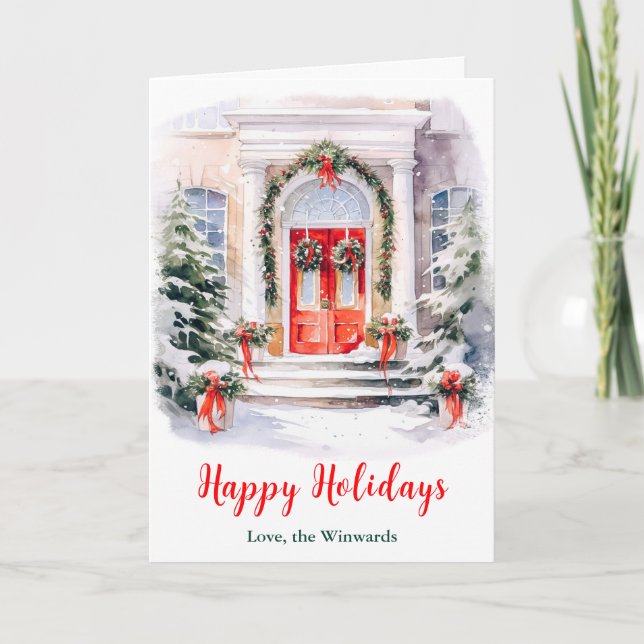 Tarjeta Festiva Navidades Porch Happy Holidays (Anverso)
