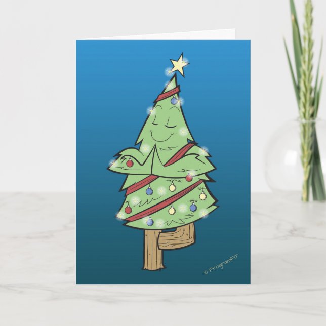 Tarjeta Festiva Navidades - Pose del árbol del yoga (Anverso)