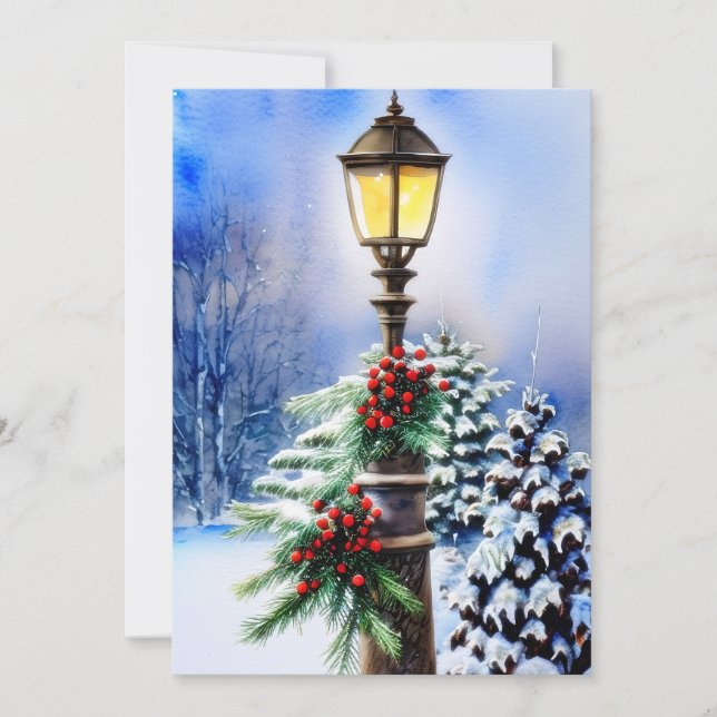 Tarjeta Festiva Navidades post-presupuesto de lámparas de nieve (Anverso)