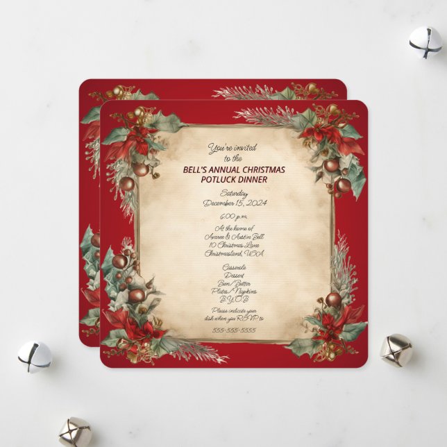 Tarjeta Festiva Navidades Potluck Dinner Old World Scrotat (Anverso/Reverso In Situ)