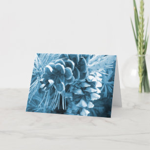 Tarjeta Festiva Navidades primitivos pino pino pino pinecona azul