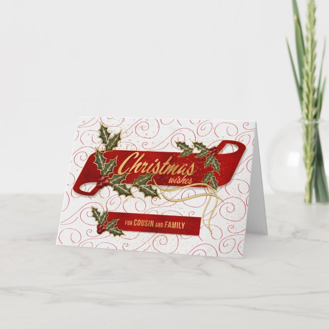 Tarjeta Festiva Navidades primos y familiares Holly y Berries (Anverso)