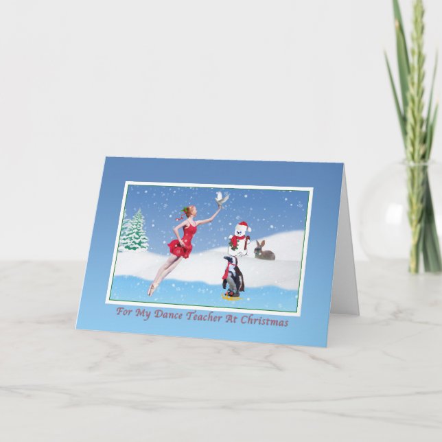 Tarjeta Festiva Navidades, profesor de danza, bailarina, invierno, (Anverso)