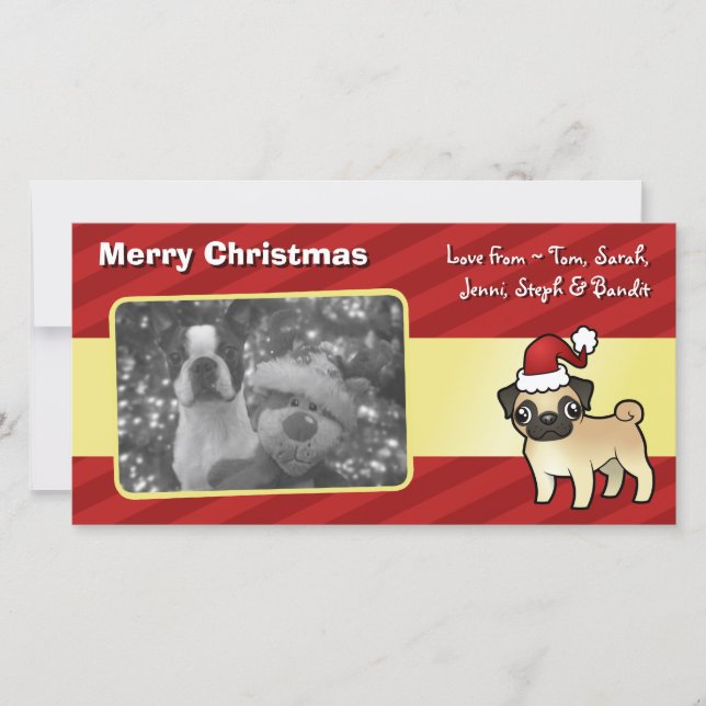 Tarjeta Festiva Navidades Pug (Anverso)