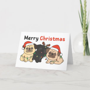 Tarjeta Festiva Navidades Pug Animales cortan a los perros Feliz N